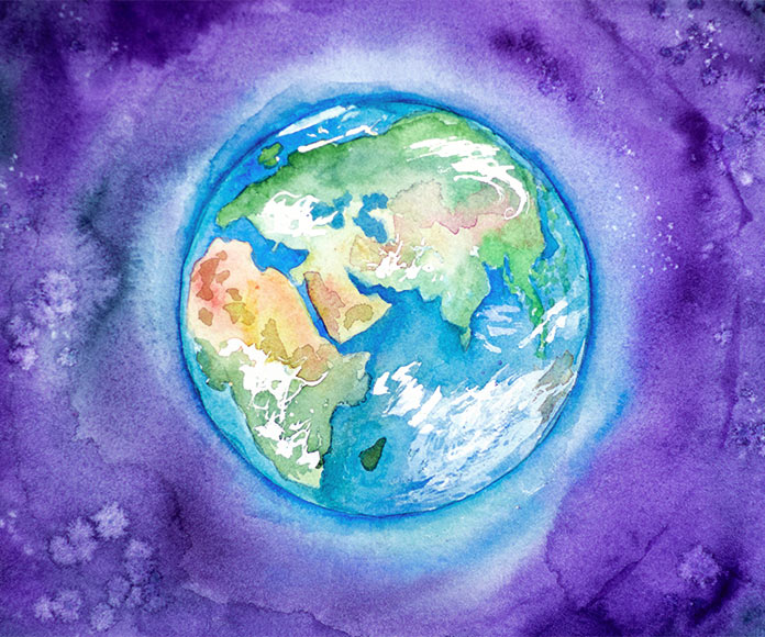 Planeta Tierra (África, Europa, Asia) pintado con acuarela