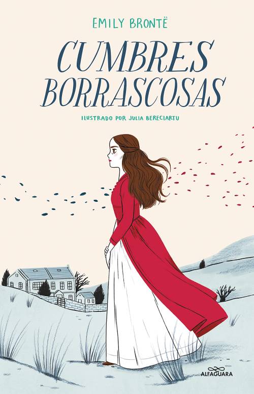 Cover de Cumbres Borrascosas, una versión ilustrada que muestra a la protagonista de la historia viendo al horizonte. 