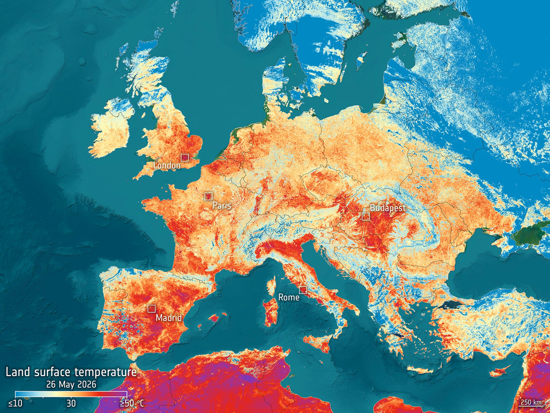 Imagen capturada por la misión Copernicus Sentinel-3 el martes 26 de mayo