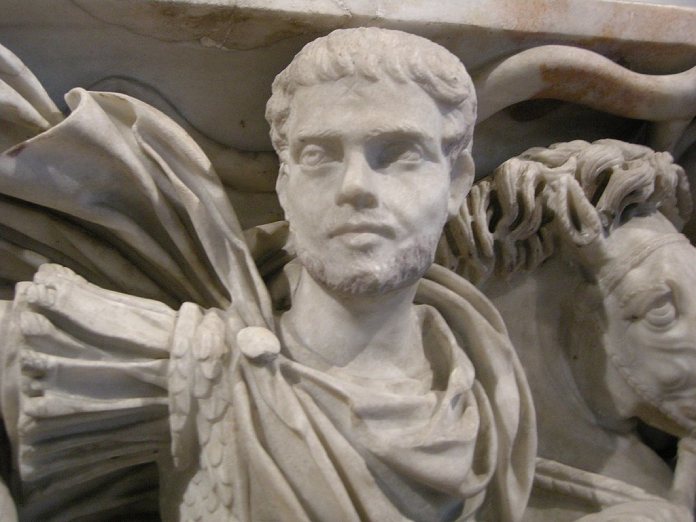 Detalle del emperador Hostiliano en el Sarcófago Ludovisi - Museo Central Romano-Germánico de Maguncia
