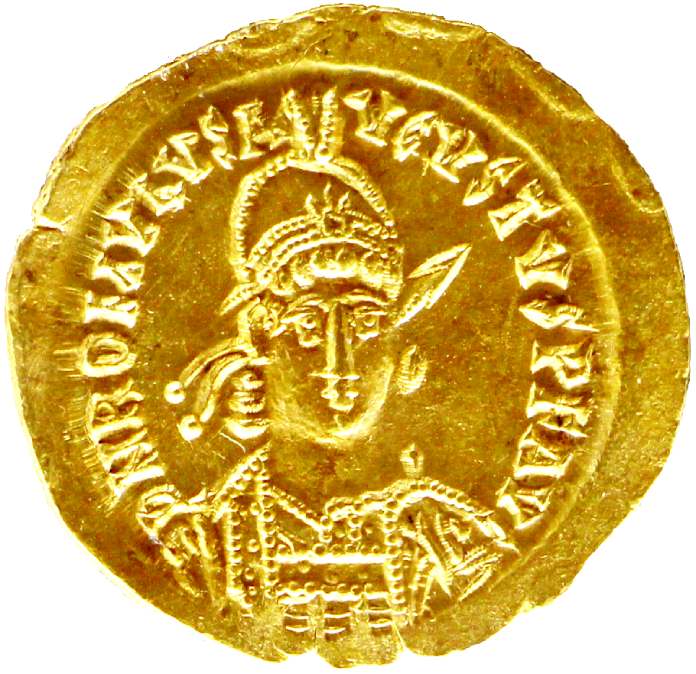 Moneda con retrato de Rómulo Augústulo, el último de los emperadores romanos