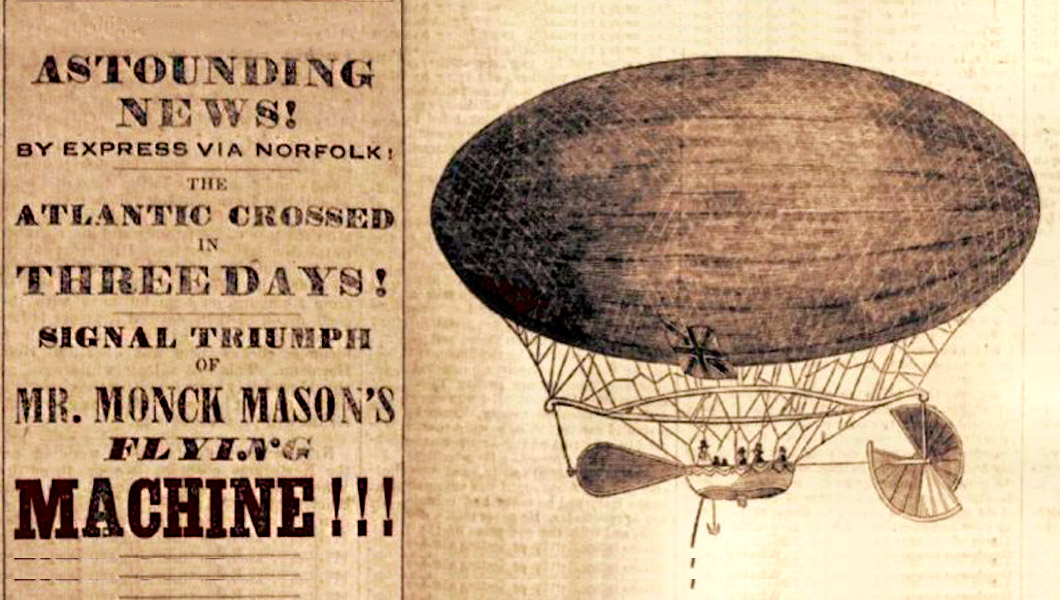 publicación que realizó The Sun sobre la noticia del globo que cruzó el Atlántico en 1844