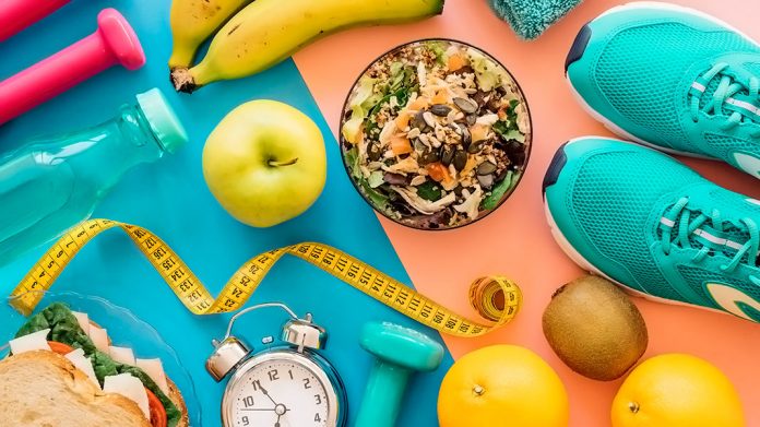 alimentación sana y accesorios de fitness