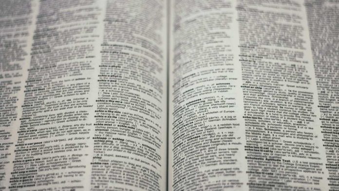 Diccionario, letras, palabras.
