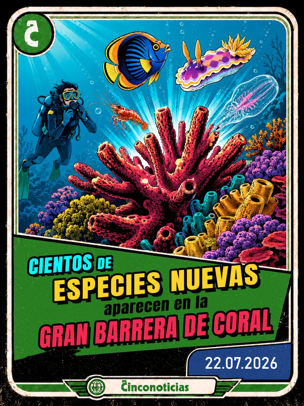Tarjeta coleccionable Cinconoticias "Cientos de especies nuevas aparecen en la Gran Barrera de Coral"