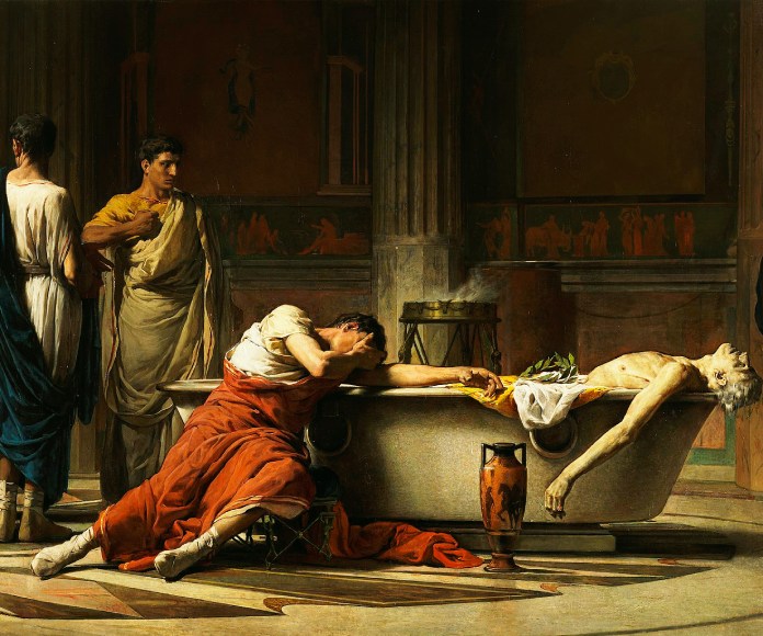 Pintura que retrata la muerte de un filósofo.