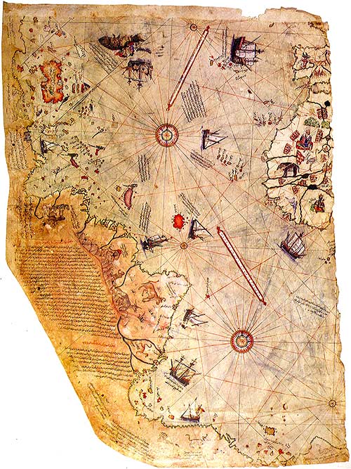 Fragmento del mapa de Piri Reis.