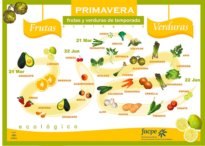 Infografía con las frutas y verduras de primavera