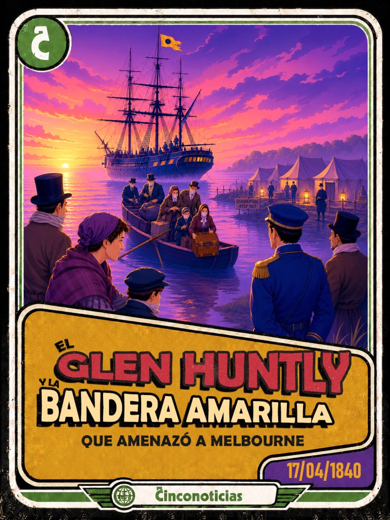 Tarjeta coleccionable Cinconoticias "El Glen Huntly y la bandera amarilla que amenazó a Melbourne" en 1840