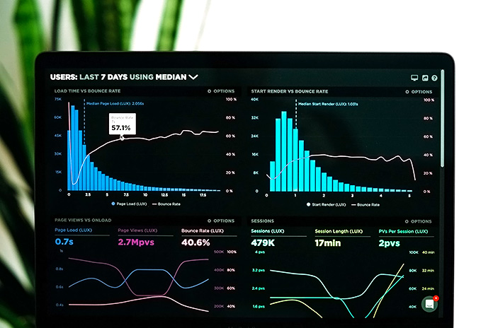 ordenador mostrando gráficas de datos web
