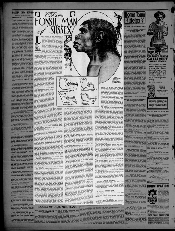 Publicación sobre el Hombre de Piltdown en el Dakota County Herald