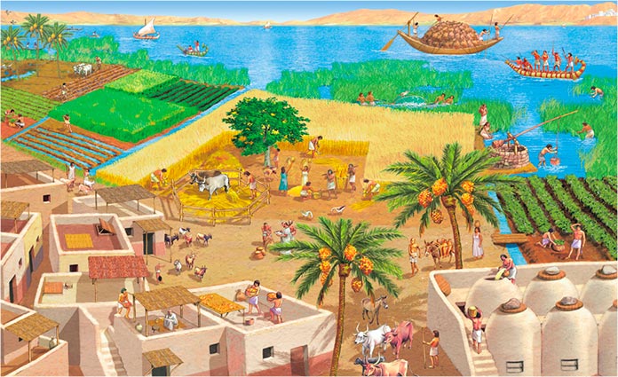  Ilustración de la civilización egipcia asentada alrededor del río Nilo