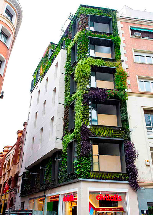 Jardín vertical de la calle de los Jardines visto desde la calle Montera