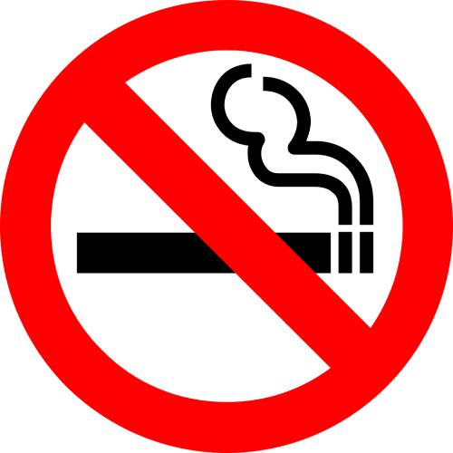El ícono en rojo y negro refleja la prohibición de fumar cigarrillo.