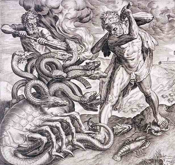 Hércules enfrentando a la Hidra de Lerna.