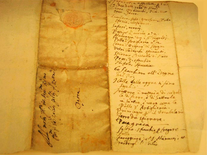 listado de la compra de Galileo Galilei