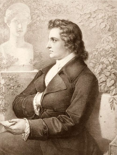 Retrato de perfil en color sepia de Goethe. 