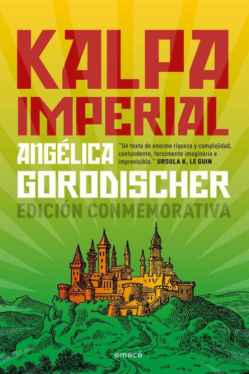 La portada del libro muestra una ilustración de un gran castillo amarillo sobre un fondo verde. 