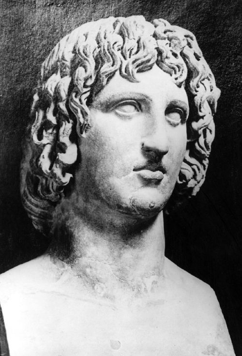 Iamgen en blanco y negro de un busto del escritor y poeta romano Virgilio