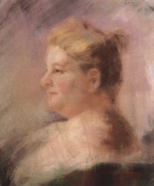 Retrato de trazos a color de Emilia Pardo Bazán.