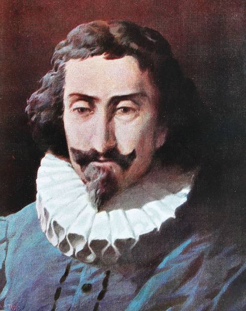 Retrato frontal a color de Miguel de Cervantes.
