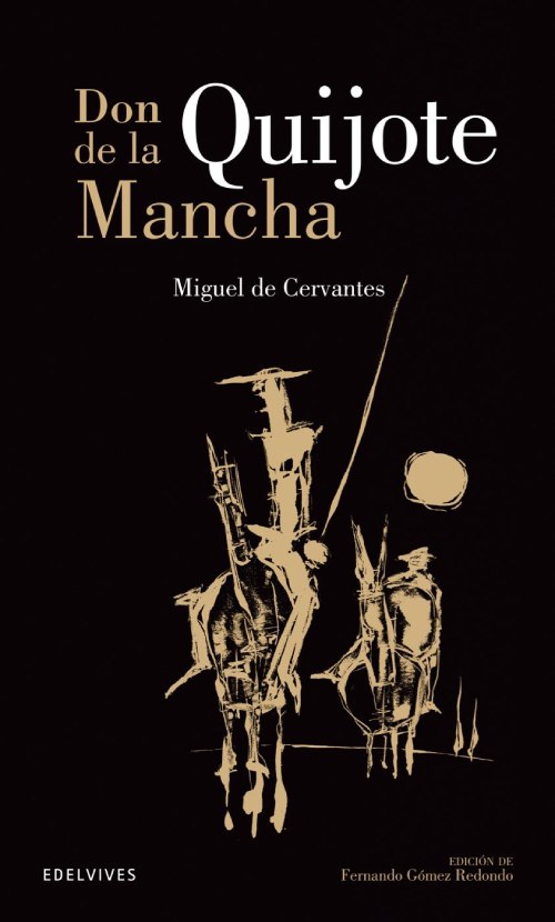 La portada del libro es una ilustración abstracta de Quijote y Sancho Panza.