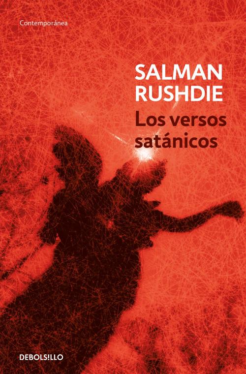 La portada del libro es roja y está adornada por a sombra de un ángel con un destello blanco. 
