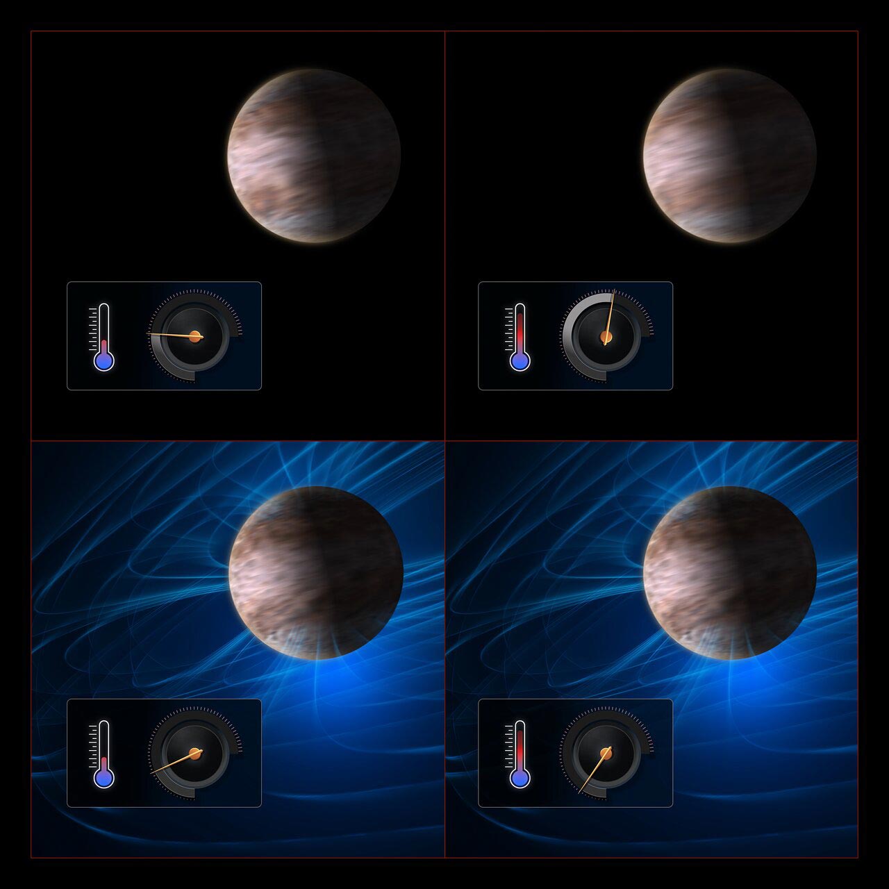 Diagrama explicativo de cómo los campos magnéticos pueden frenar los vientos en exoplanetas calientes