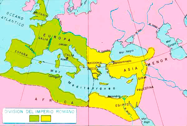 División del Imperio Romano en el año 395 d.C. 