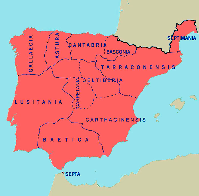 Mapa de Hispania en el siglo VIII