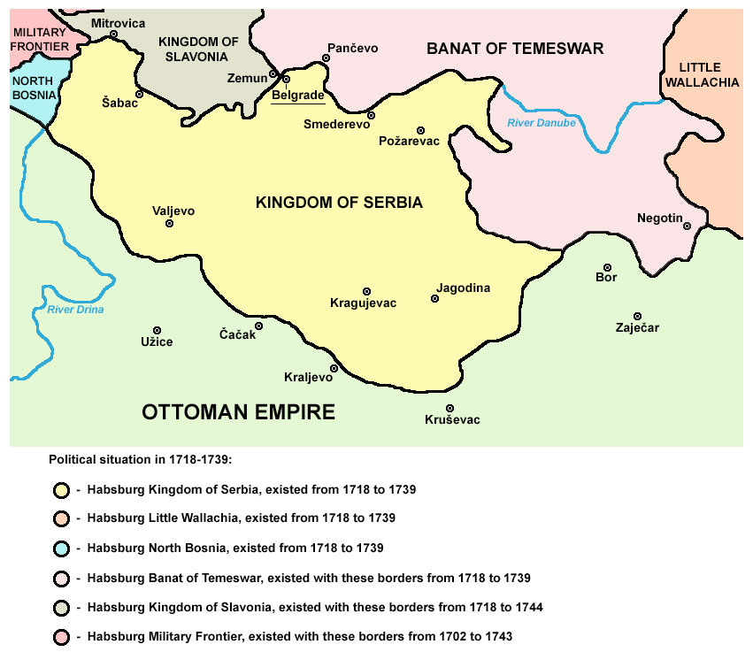 Mapa del Reino de Serbia bajo administración austriaca (1718–1739)