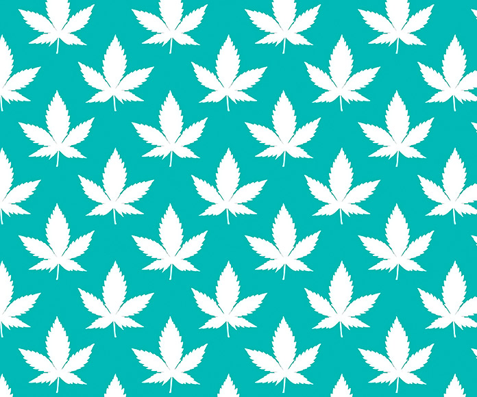 fondo verde con dibujos de hojas de marihuana