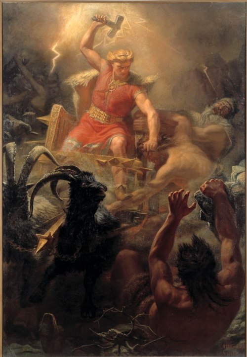 Dios Thor enfrentando a los gigantes Jotuns