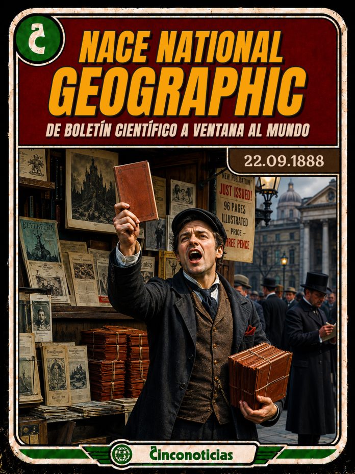 Tarjeta coleccionable Cinco Noticias "Nace National Geographic" de 1888