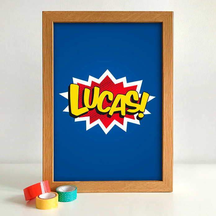 dibujo tipo cómic con el nombre "Lucas"