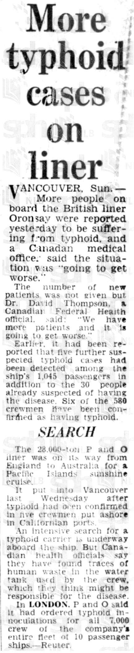 Noticia del The Straits Times con información sobre el SS Oronsay, Singapur, 19/01/1971.