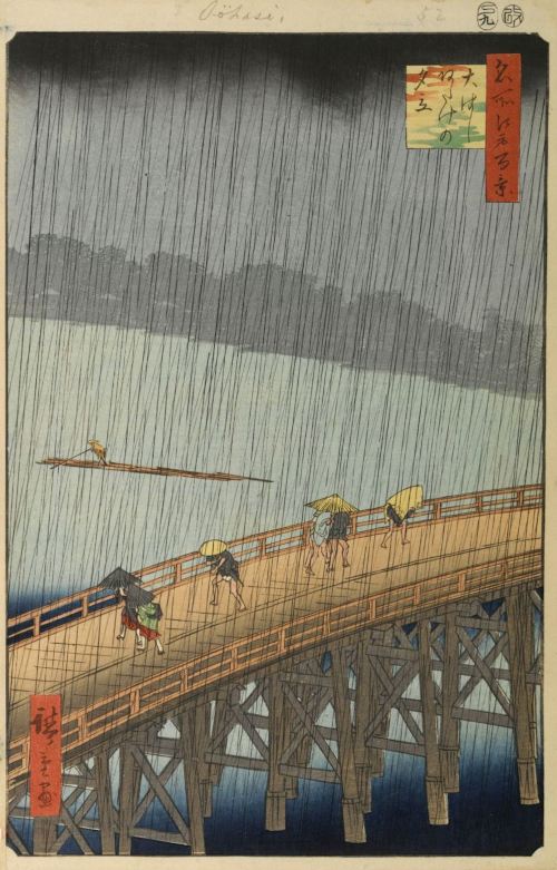 Pintura oriental - El puente Ōhashi en Atake bajo una lluvia repentina