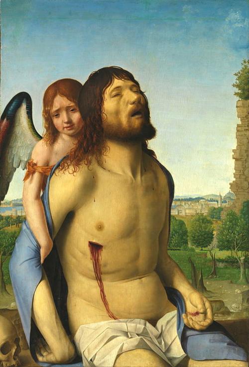 Pinturas italianas - Cristo muerto, sostenido por un ángel, Antonello da Messina