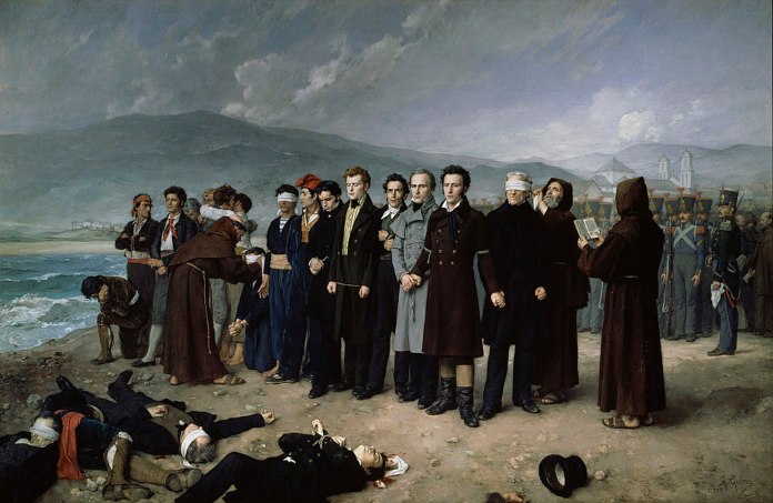 Pinturas famosas realistas -Fusilamiento de Torrijos y sus compañeros en las playas de Málaga -Antonio Gisbert
