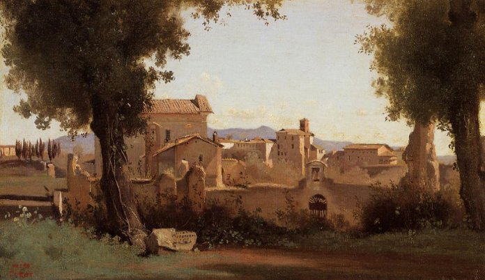 Pinturas famosas realistas - Vista desde los jardines de Farnese, Roma - Jean-Baptiste Camille Corot