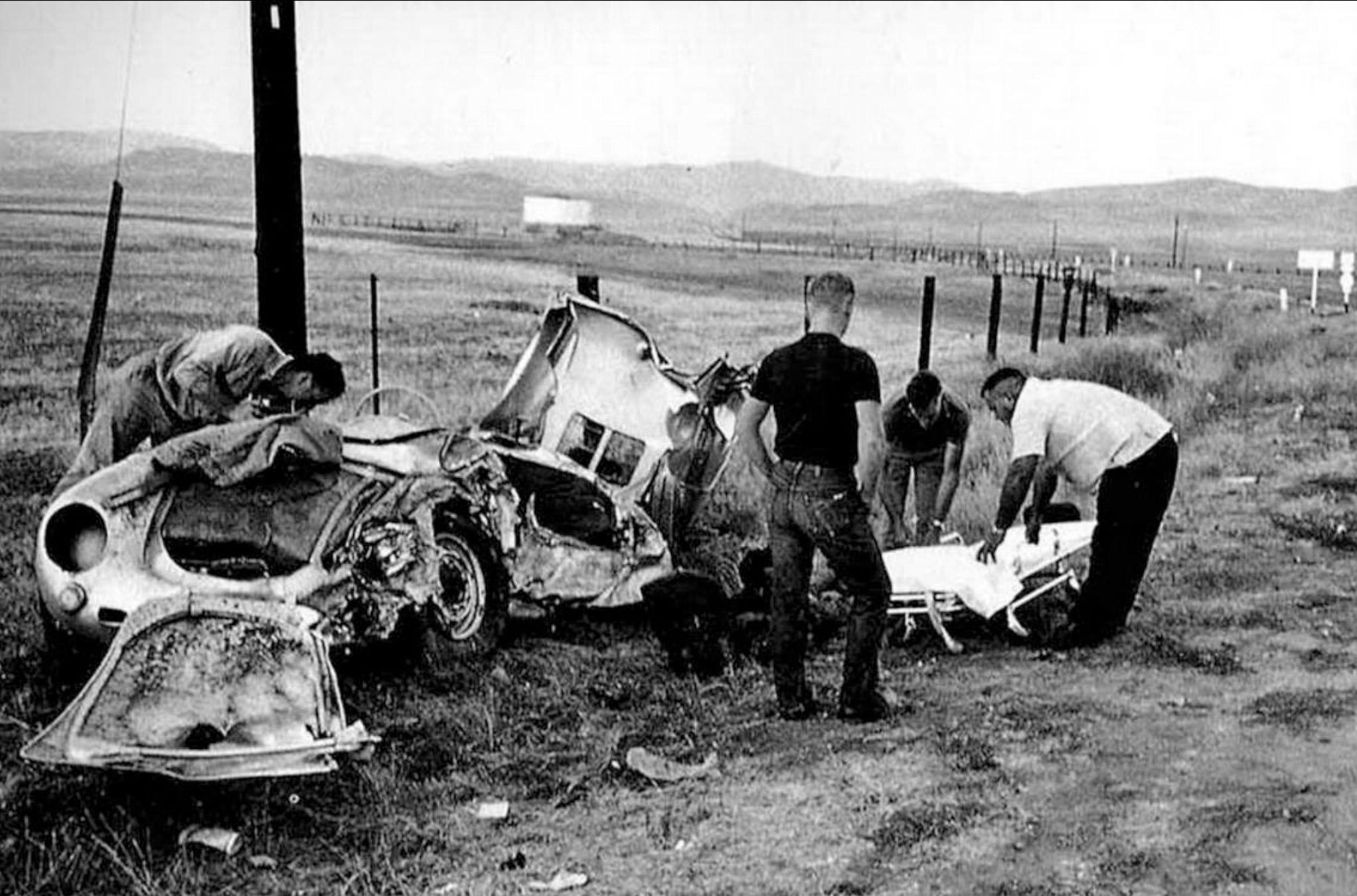 Restos del Porsche 550 Spyder “Little Bastard” tras el accidente mortal
