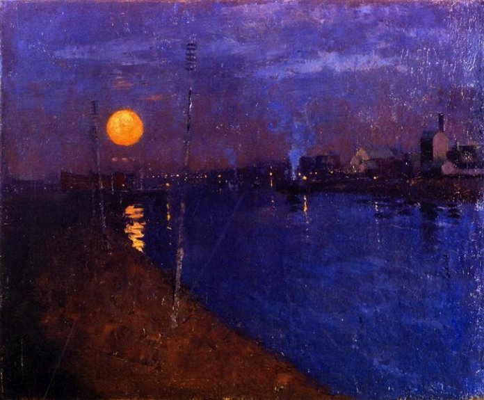 Principios del arte - Énfasis - Paisaje de río a la luz de la luna, George Henry 