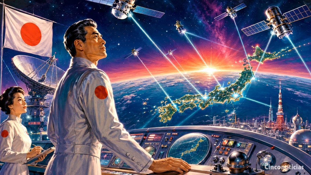 Ilustración sobre el plan de Japón para financiar una red nacional de comunicaciones por satélite