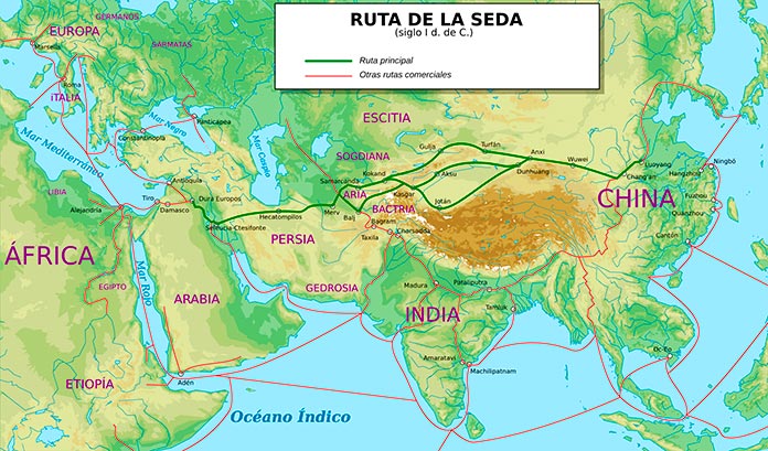 Ruta de la seda en el siglo I d.C.