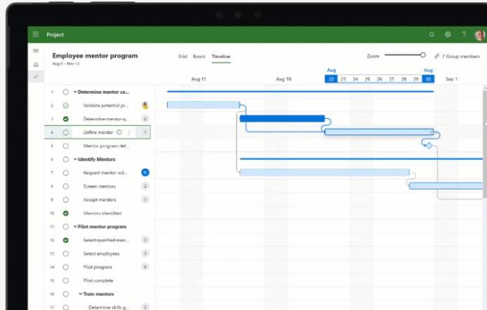 Ejemplos de software de aplicación: MS Project