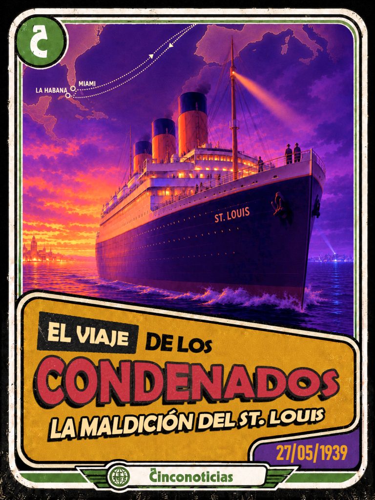 Tarjeta coleccionable Cinconoticias "El viaje de los condenados. La maldición del St. Louis", 1939.
