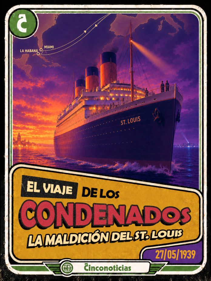 Tarjeta coleccionable Cinconoticias "El viaje de los condenados. La maldición del St. Louis", 1939.