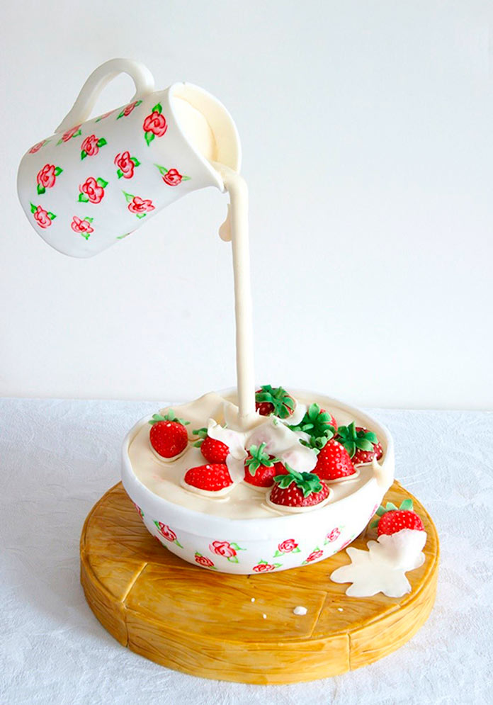 tarta leche con fresas