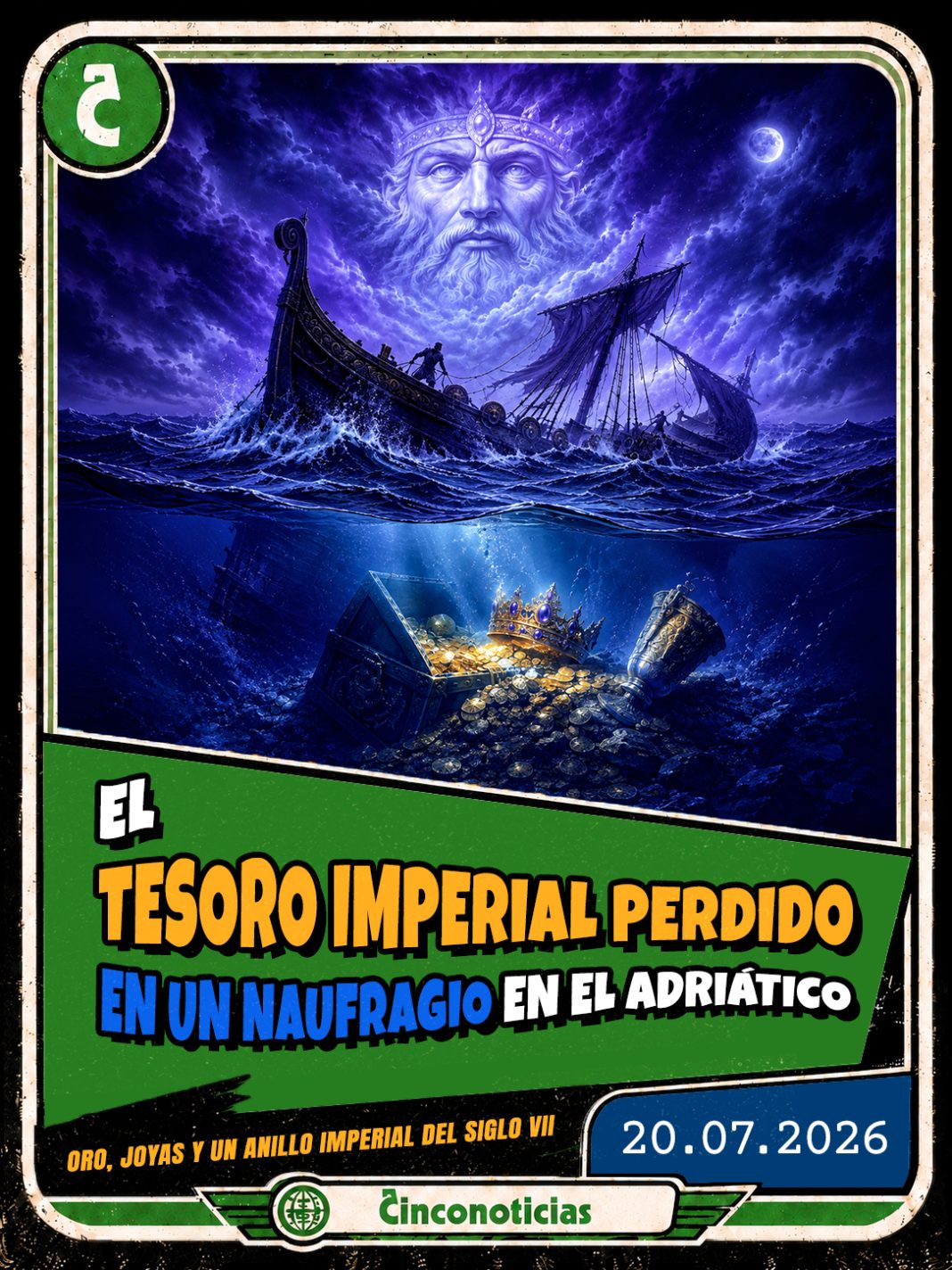 Tarjeta coleccionable Cinconoticias — El tesoro imperial perdido en un naufragio en el Adriático, 2026 Tarjeta coleccionable Cinconoticias "El tesoro imperial perdido en un naufragio en el Adriático"