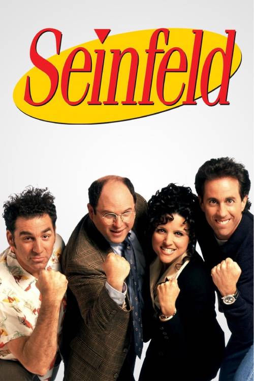 La portada de la serie muestra a los cuatro protagonistas unidos:  Jerry Seinfeld, Jason Alexander, Julia Louis-Dreyfus y Michael Richards.